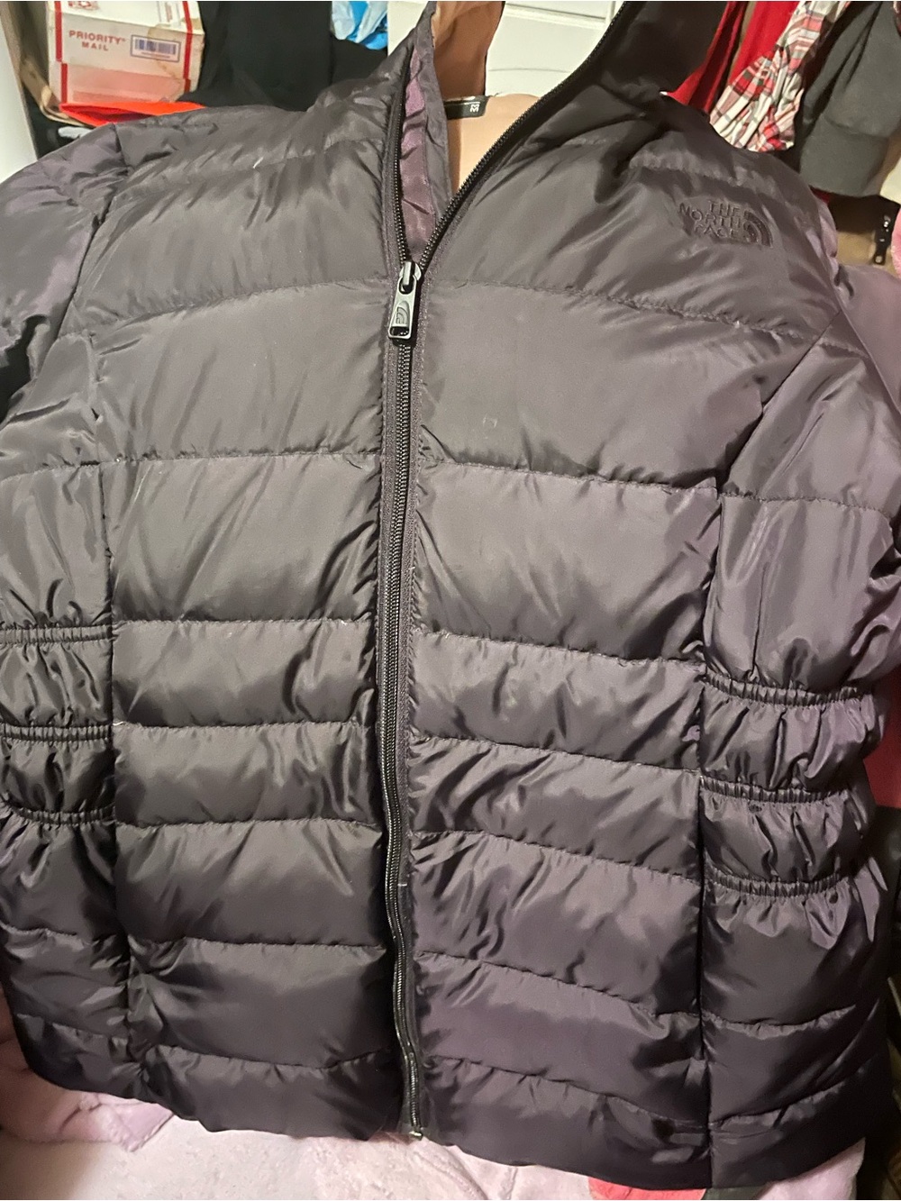 The North Face Dark Gray Puffer Jacket - Quilted Zip Front